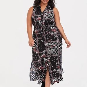 Black Patchwork Challis Maxi Shirt Dress